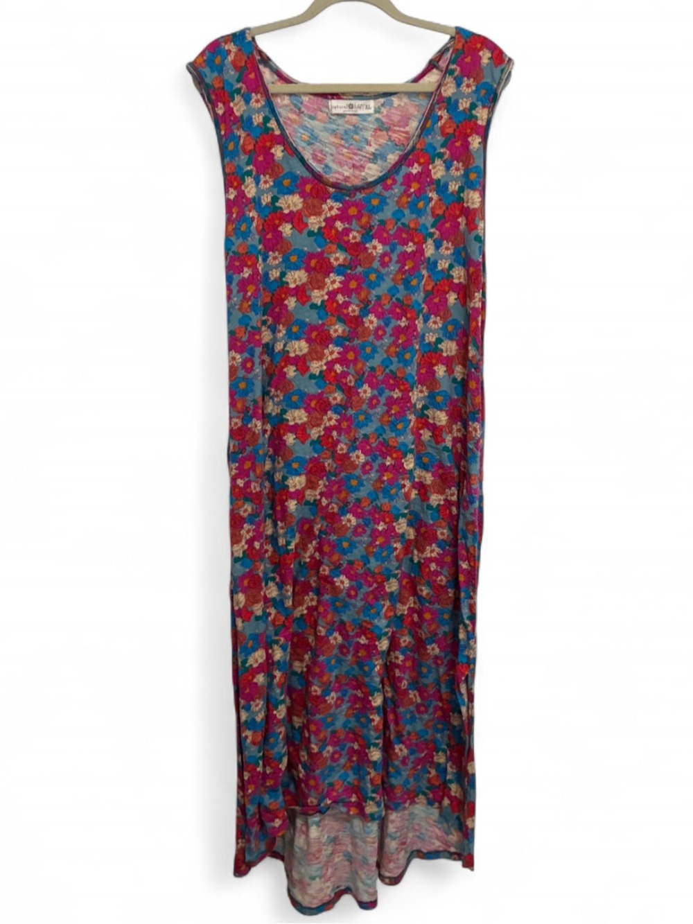 NATURAL LIFE Red Blue Floral Cap-Sleeve Midi Dress